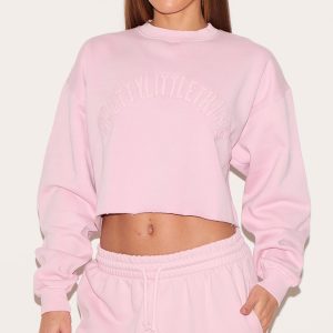 PRETTYLITTLETHING Tall Washed Pink Distressed Varsity Cropped Sweatshirt