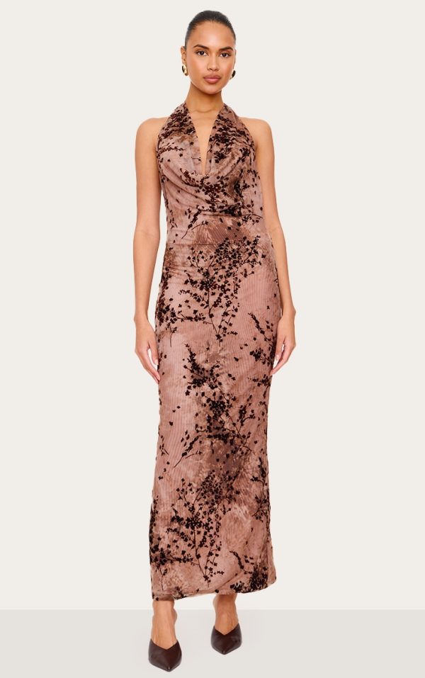 fb01bef9700e8bfd63269c396fbbc5b63c6bdce6_CNL7300_1_brown_devore_cowl_neck_maxi_dress
