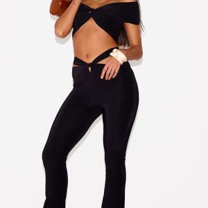 Black Double Layer Slinky Twist Flare Trousers