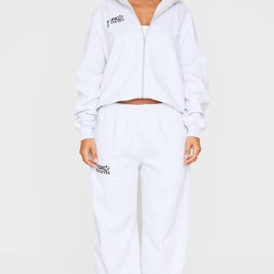 Petite Ice Grey Studio Archives Thin Waistband Wide Leg Joggers