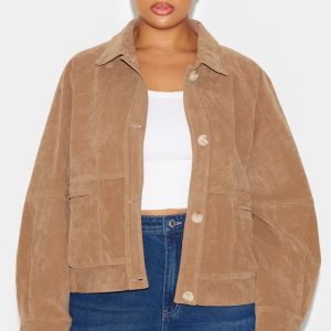 Plus Beige Oversized Faux Suede Jacket