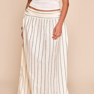 Plus Stone Stripe Cotton Ruched Waist Maxi Skirt