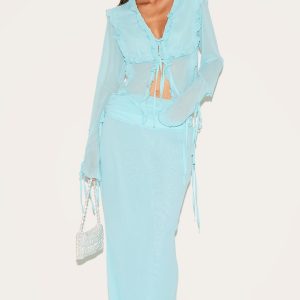 Aqua Ruched Chiffon Maxi Skirt