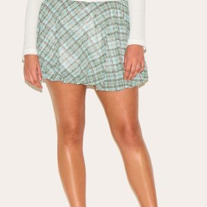 Plus Blue Chiffon Gingham Print Puffball Skirt