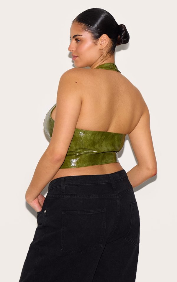 fb862396e6df50553b286bcd150e031bb60eaceb_CNL8702_2_plus_washed_olive_faux_leather_lace_up_plunge_halterneck_top
