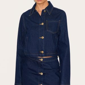 Tall Dark Indigo Button Trim Denim Mini Skirt