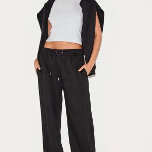 Black Seam Detail Sweat Wide Leg Joggers