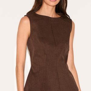 Chocolate Woven Fitted Boatneck Peplum Top