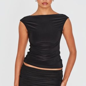 Black Slinky Open Back Longline Top