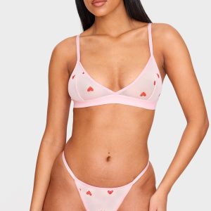 Pink Mesh Heart Triangle Bralette