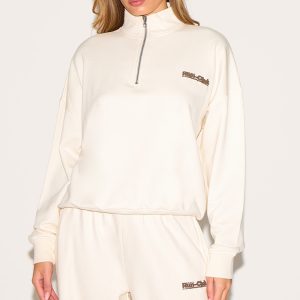 Cream Run Club Puff Print Quarter Zip Sweatshirt