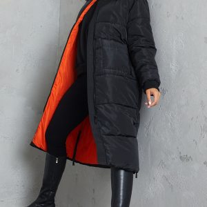 Black Maxi Contrast Hooded Puffer