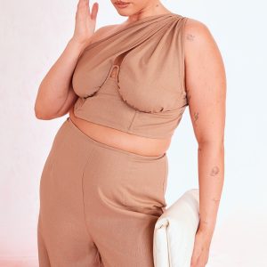 Plus Mocha One Shoulder Corset Top