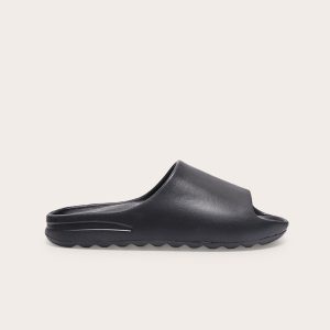 Black Rubber Ribbed Sole Sliders