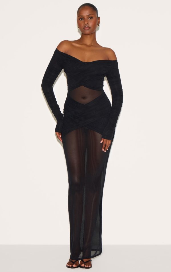 fcaf672daef9220e7305089484cd0d02678b676c_CNM8959_1_black_bandage_mesh_bardot_layered_ruched_maxi_dress