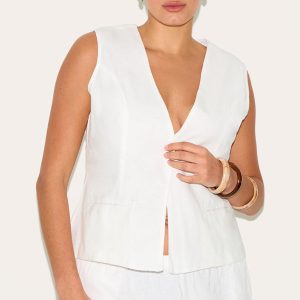 Plus White Linen Waistcoat