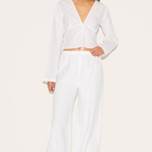White Wide Leg Drawstring Trousers