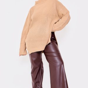 Plus Stone High Neck Knitted Side Split Jumper