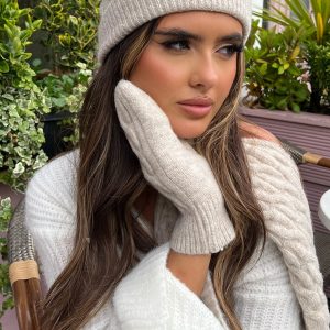 Beige Cable Knit Beanie