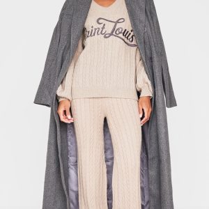 Mocha Cable Knit Wide Leg Trousers