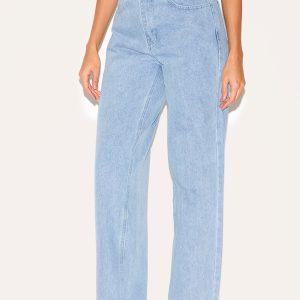 Blue Feather Trim Straight Leg Jeans