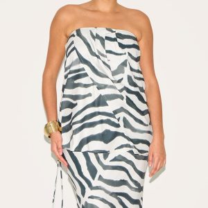 Plus Multi Zebra Floaty Woven Split Hem Bandeau Long Top