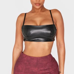 Shape Black Faux Leather Strappy Crop Top