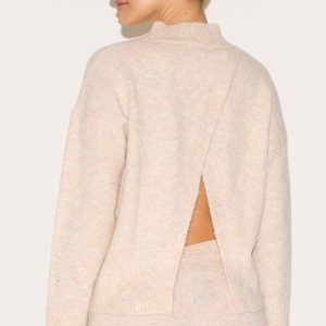Stone Luxe Knit High Neck Open Back Jumper