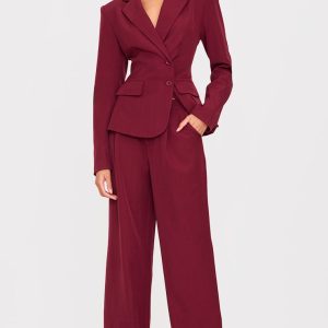 Burgundy Tailored Woven Straight Leg Trousers
