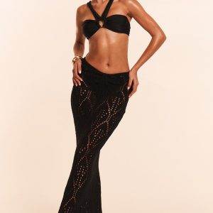 Black Crochet Knot Detail Maxi Beach Skirt