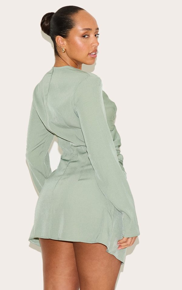 fe8492c6d376f409724bf4d8439fe4af580d56aa_CNM1371_2_shape_olive_woven_tailored_square_neck_ruched_side_flippy_mini_dress