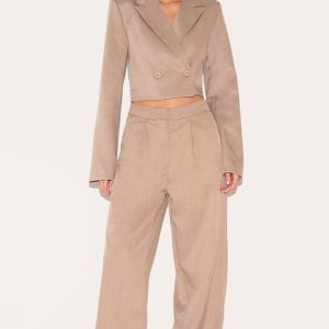 Mushroom Tailored Woven Wide Leg Trousers