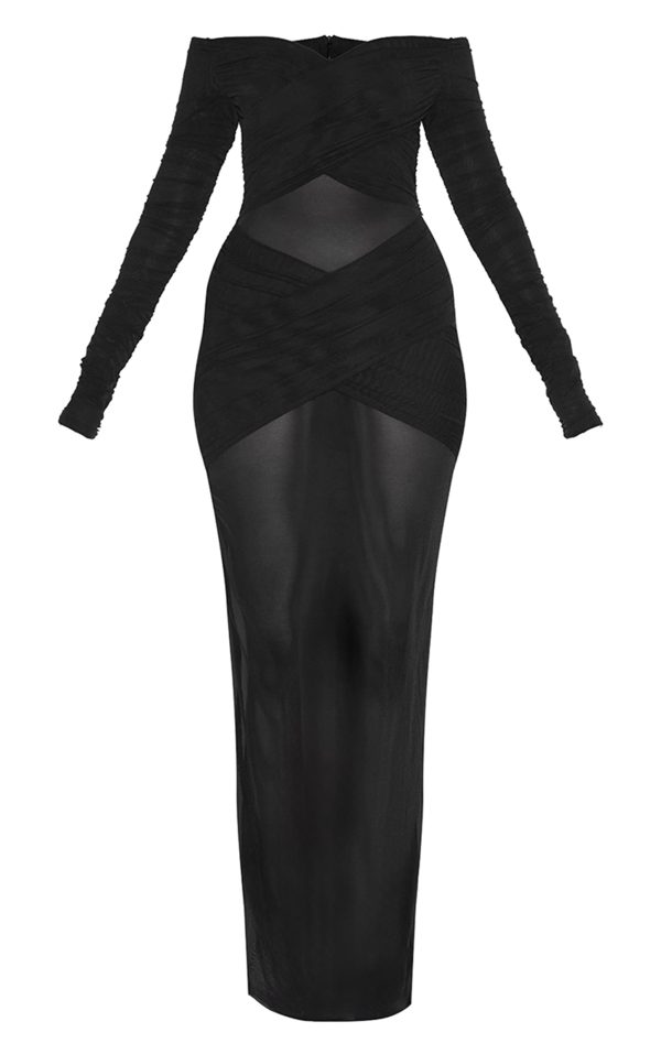 fef84606d0c3a0a6e60b256b65d1c1b4418b5118_CNM8959_5_black_bandage_mesh_bardot_layered_ruched_maxi_dress