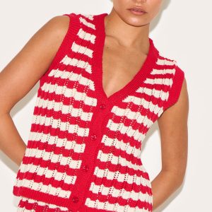 Petite Red Stripe Knitted Sleeveless Waistcoat
