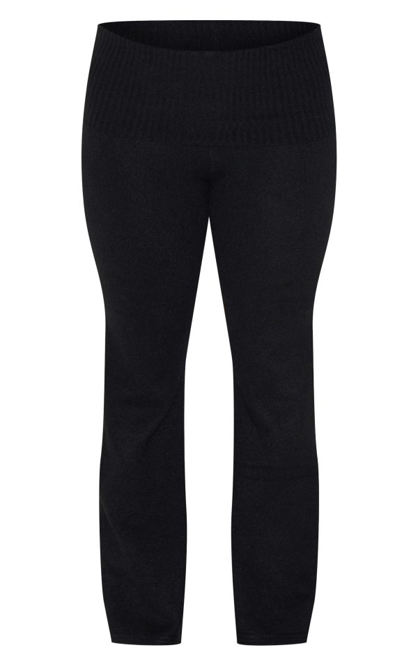 ff1466220e772f57bdef34b0c664b45c856f6cd8_CNJ1990_5_plus_black_melange_soft_knit_foldover_waist_flared_trousers