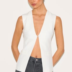 Tall White Longline Sleeveless Waistcoat