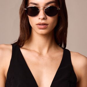 Silver Oval Slim Aviator Sunglasses