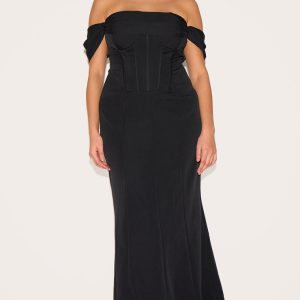Plus Black Corset Detail Bardot Dress