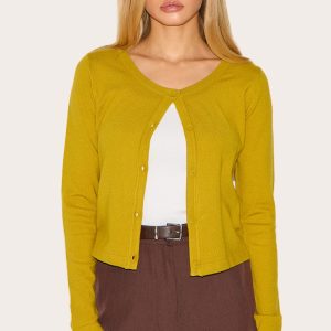 Olive Basic Fine Knit Button Up Cardigan