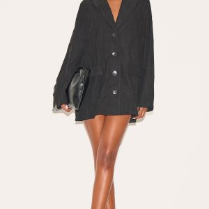 Black Cord Oversized Blazer Dress