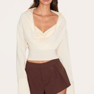 Almond Chiffon Cowl Neck Blouse