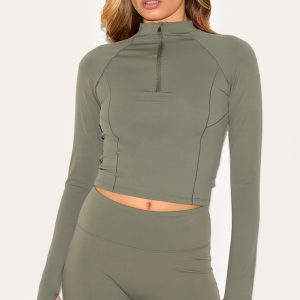 Olive Sculpt Quarter Zip Gym Top