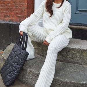 Cream Chunky Ribbed Knitted Set